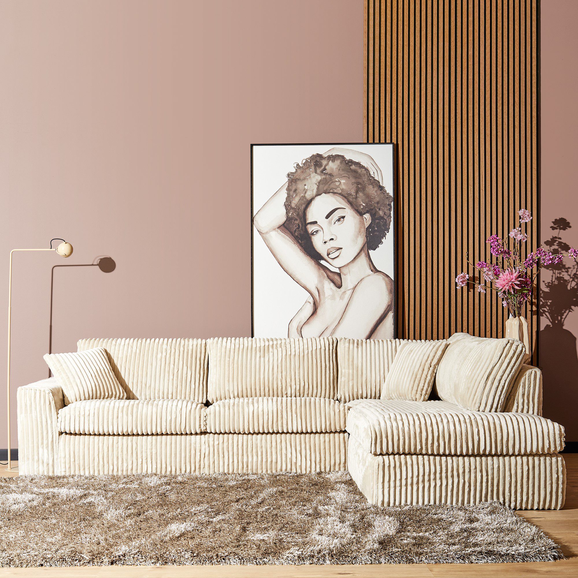 Beige Teddy Hoekbank met Divan Rechts | MySofa 2,5-zits